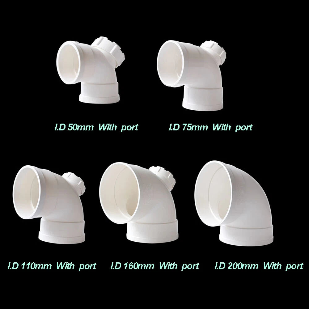 Elbow Drainage Pipe PVC 90° Elbow Inspection Port Downpipe Fittings 50mm - 250mm