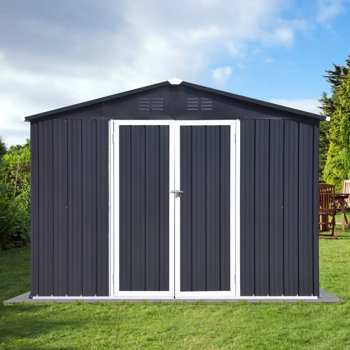 10x12FT Outdoor Storage Shed with Windows | Aluminum Frame Metal Garden Shed - HomeDIYer