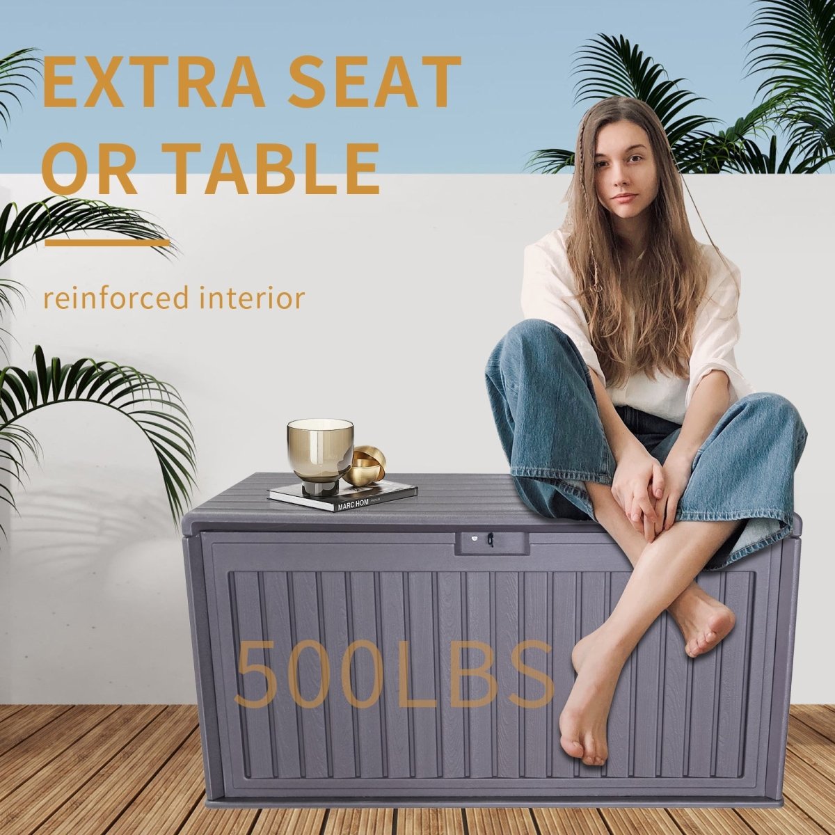 100 - Gallon Resin Deck Box with Lockable Lid | Waterproof Outdoor Storage Bench - HomeDIYer