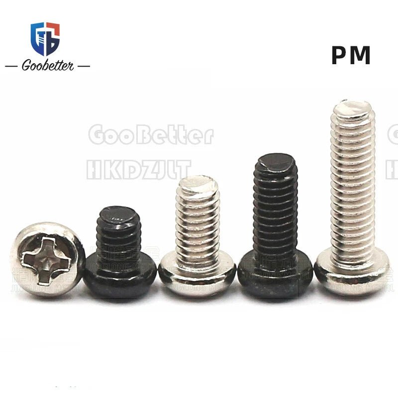 M3 Phillips Round Pan Head Machine Screws — Carbon Steel, 4–30mm, 100–500 PCS - HomeDIYer