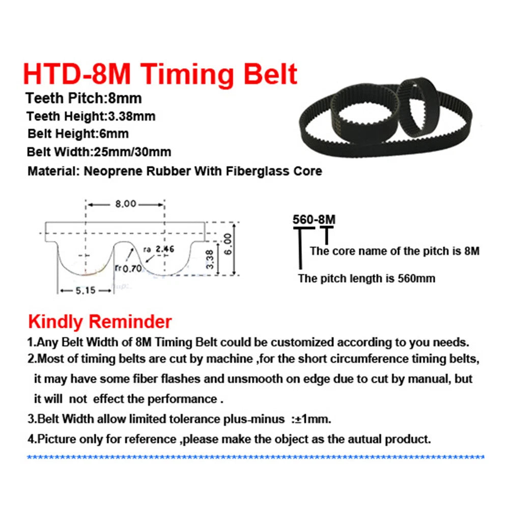 HTD 8M Timing Belt 8mm Pitch 20mm Wide Closed Loop Drive Belt