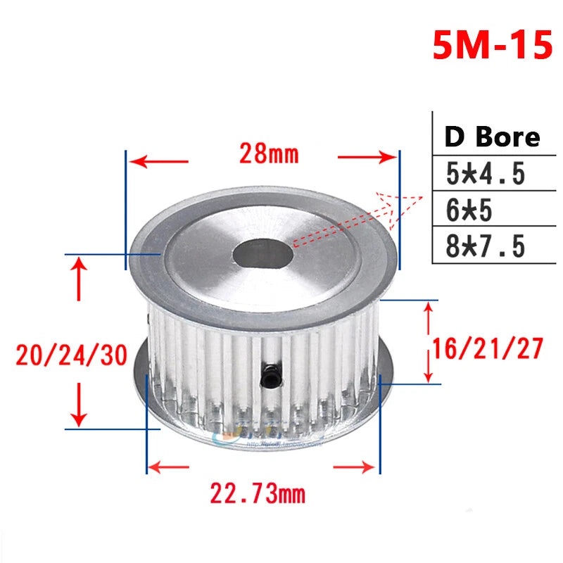 5M Timing Belt Pulley 15T-25T Synchronous Wheel Sprocket For 10-25mm Width Belt