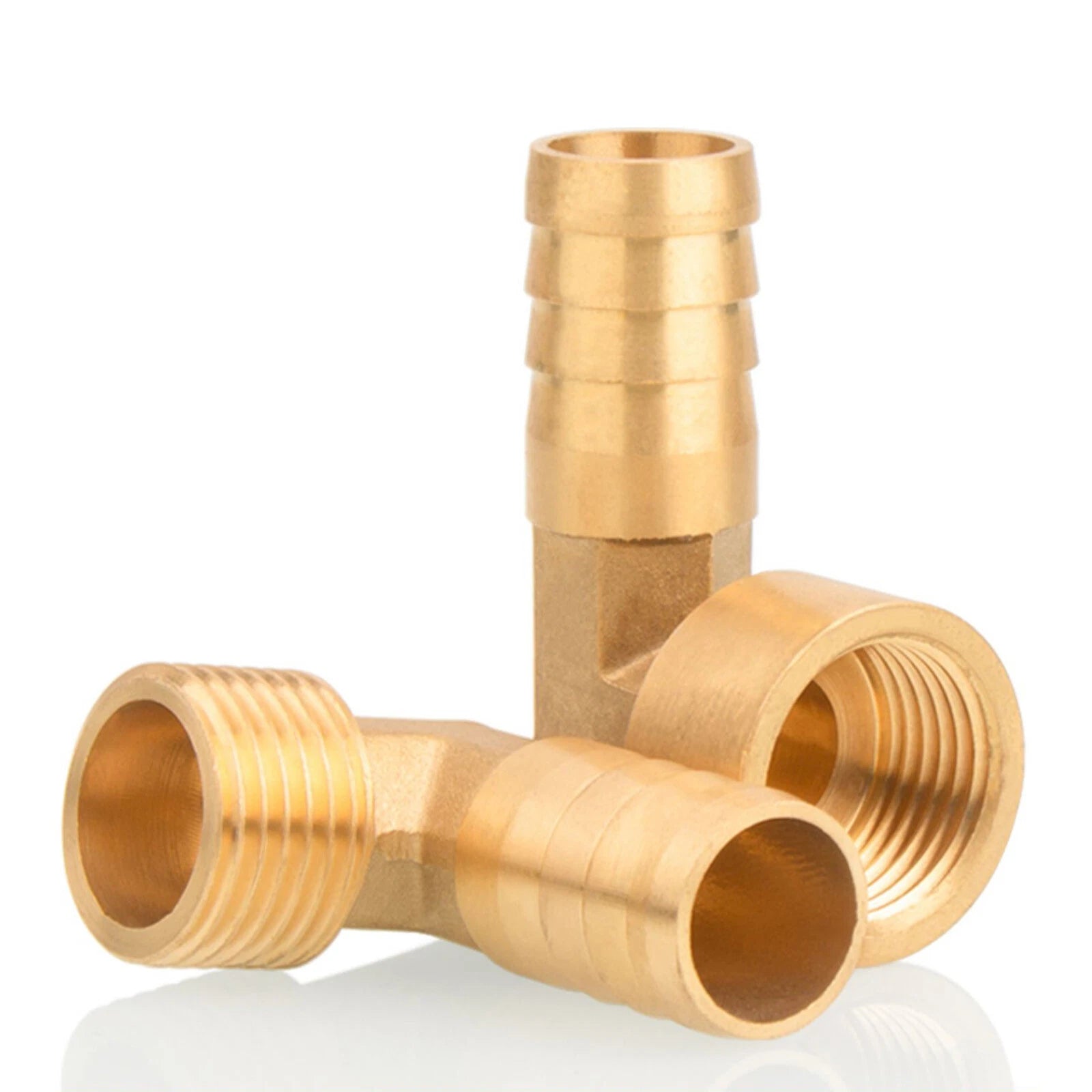 Brass 90° Elbow Barbed Hose Tail Fitting — Male & Female NPT Thread, Air Water