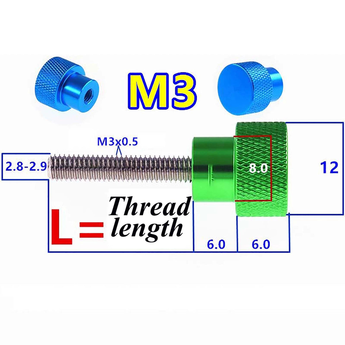 M3 Knurled Thumb Screws with Step Grip — Colored Anodized Hand Knob Bolts