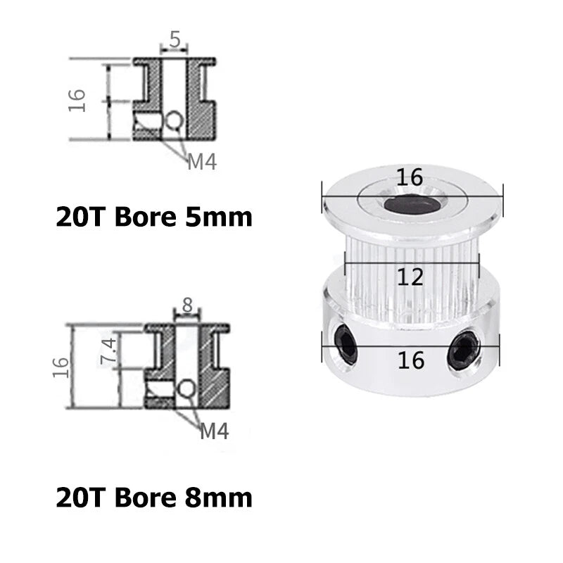 2GT 16T-40T Timing Belt Pulley Synchronous Aluminium 3D Printer Extruder Gear