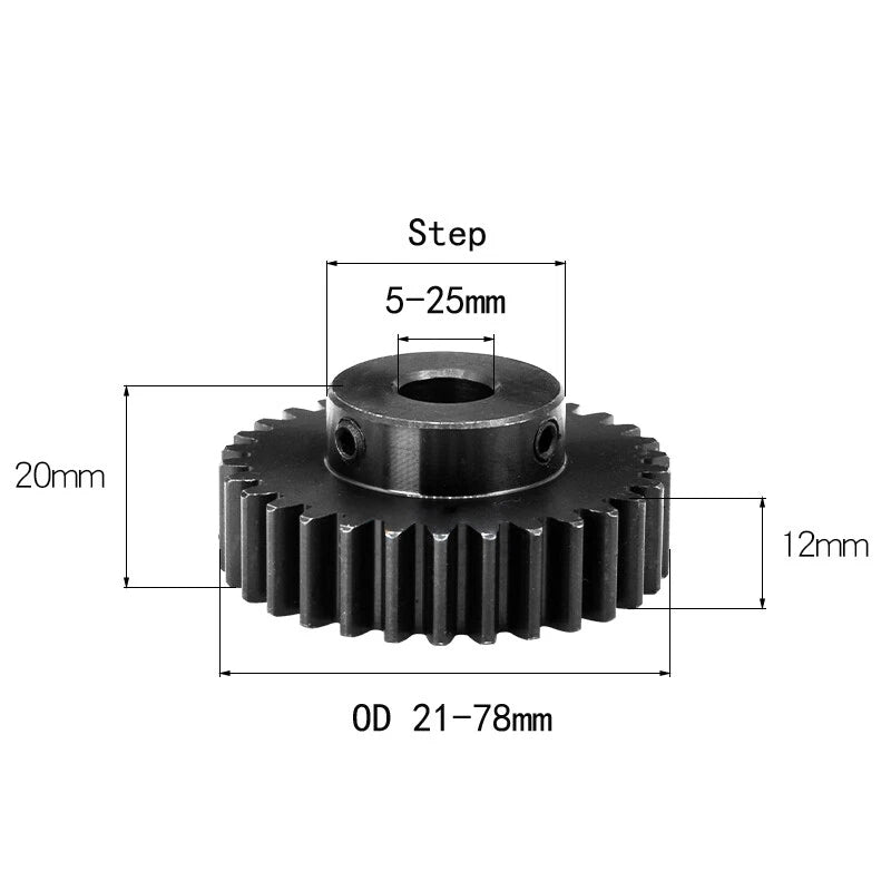 Mod 1.5 Steel 45# Unquenched Spur Pinion Gear 12-50 Teeth Motor Gear 5-25mm Bore