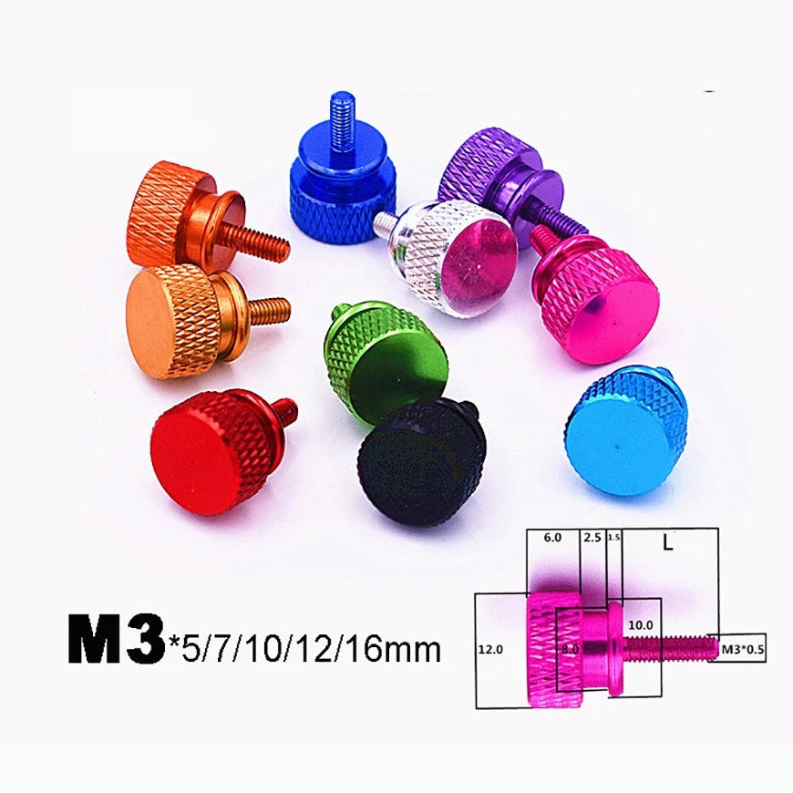 M3*5/7/10/12/16mm Aluminium Anodised Knurled Thumb Screws Hand Grip Knob Bolt