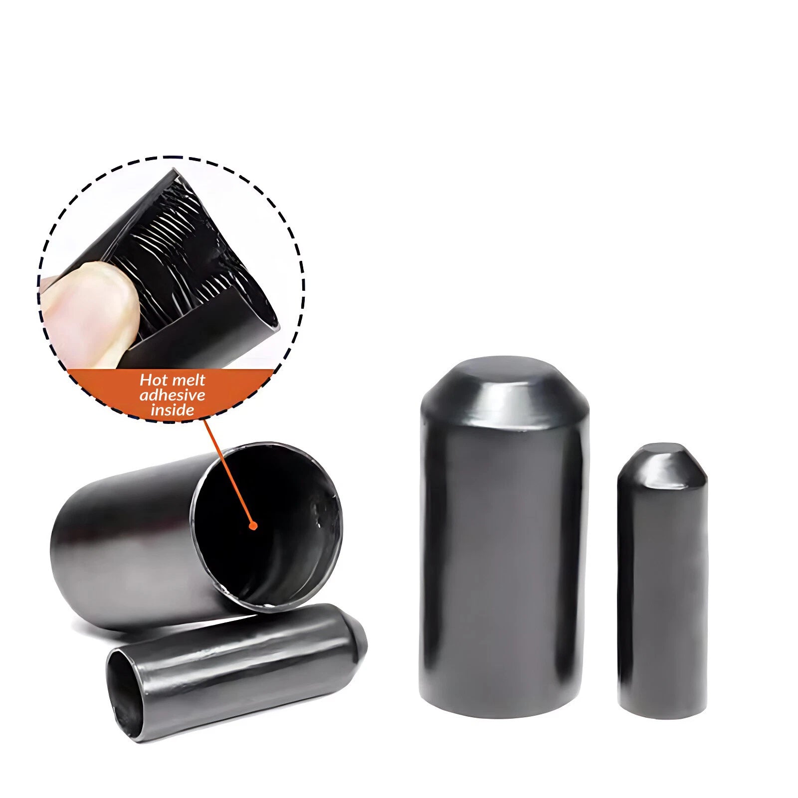 2:1 Adhesive Glue Lined Heat Shrink End Caps — Waterproof Seal, 8–130mm, Black/Red/Green