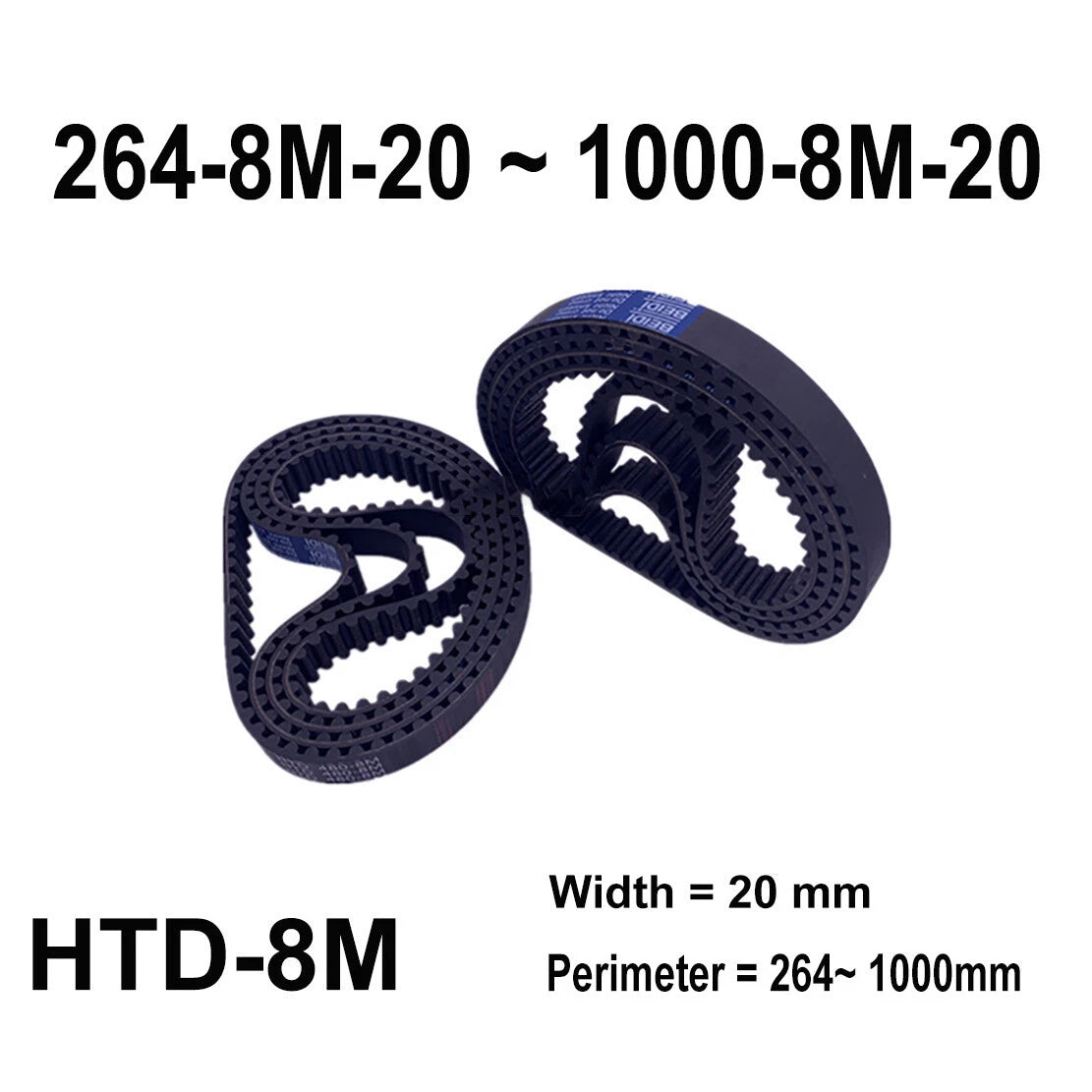 HTD 8M Timing Belt 20mm Wide – Closed Loop Synchronous, 264mm to 1000mm