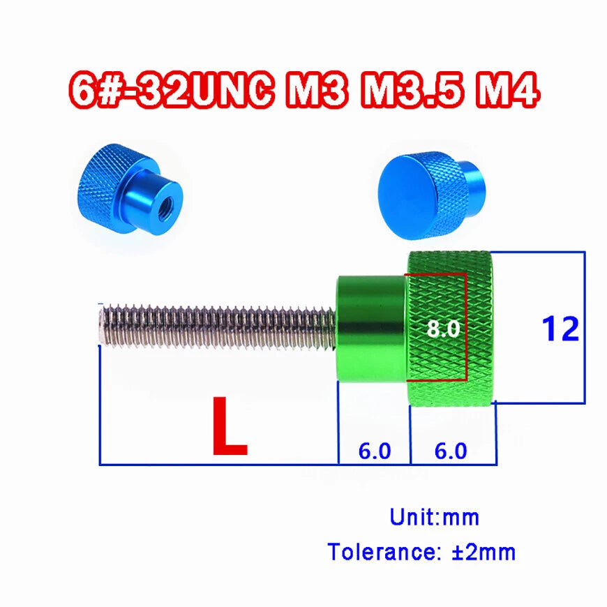 Aluminum +Stainless Steel Knurled Thumb Screws 6#-32 M3 M3.5 M4 Bolts Royal blue