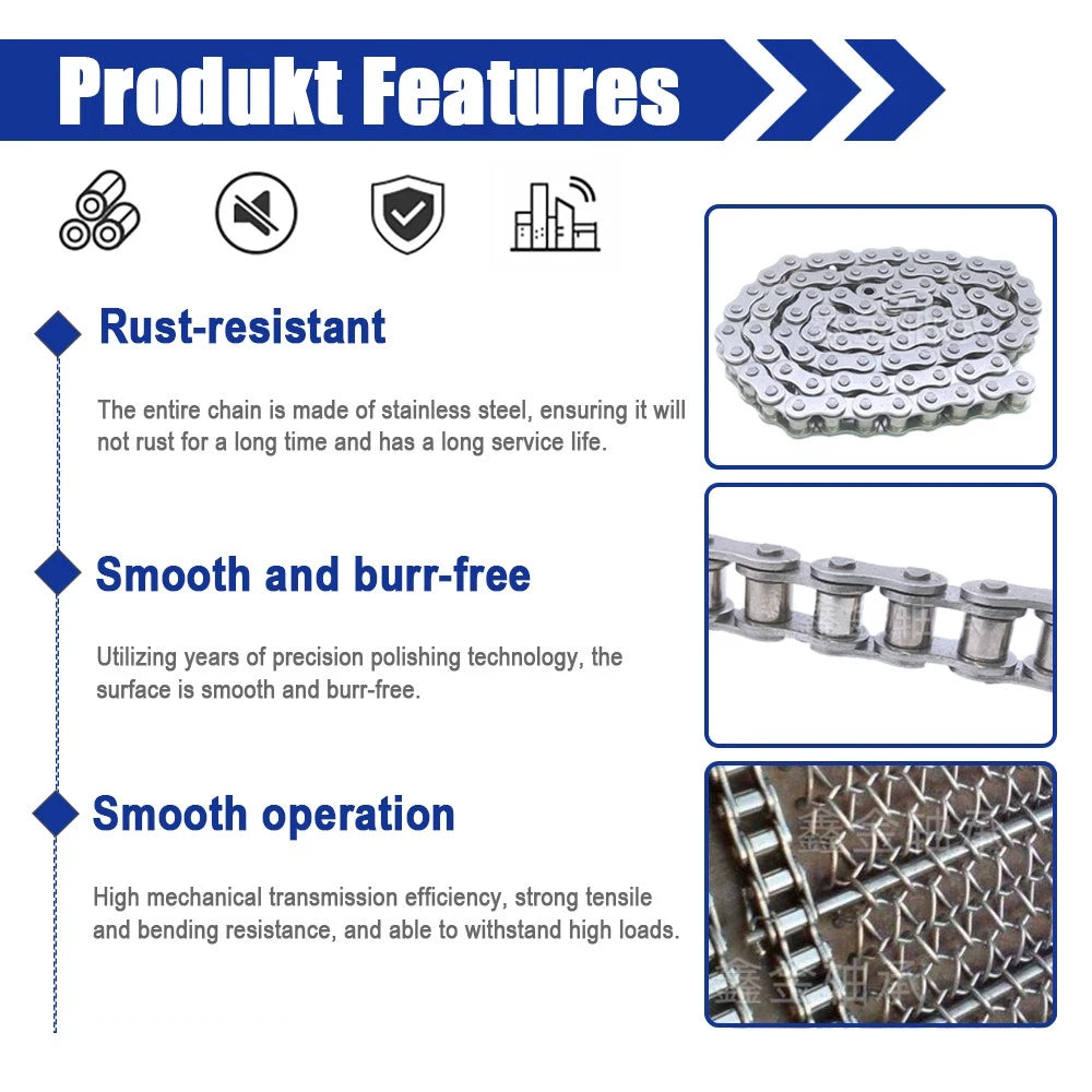 316 Stainless Steel Roller Chain Quality Simplex Chain 08B 10A 12 16A 1.524Meter