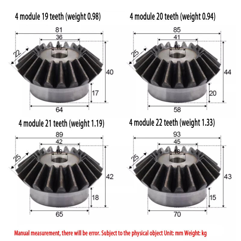 4/5/6 Mod Bevel Gear 15-30 Teeth Transmission Gears Bevel Teeth 90° 45# Steel
