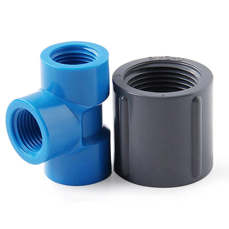 PVC Female Threaded Pipe Fittings Equal Socket Straight Tee Elbow 1 2" 3 4" 1"
