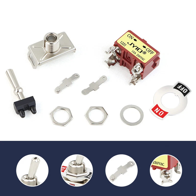DPST Toggle Switch 4 Pin 15A 250VAC On/Off 2-Position — E-TEN 1221 (Car, Boat, Panel)