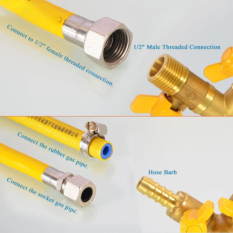 1/2" Brass 3-Way Ball Valve — Shut-Off Pipe Fitting with M1/2" & Hose Barb Ends
