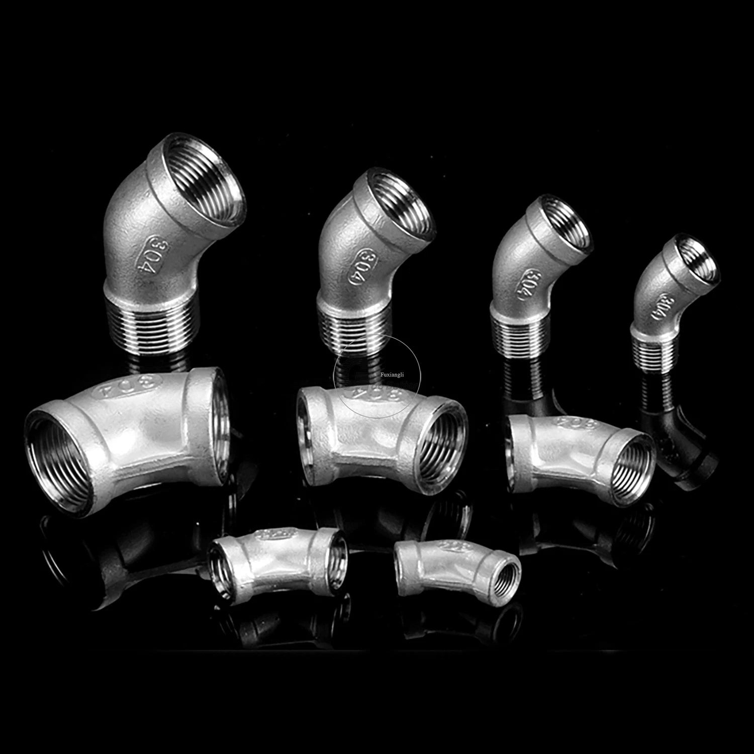 45° BSPT Threaded Elbow Pipe Fittings — A2 Stainless Steel, 1/8" to 4", Female & Female-to-Male