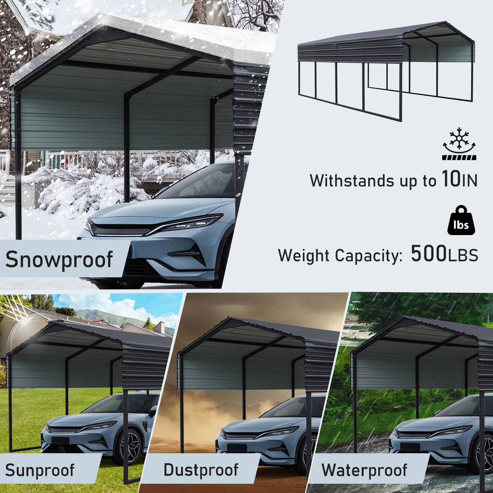 12x20 FT Metal Carport,Heavy Duty Canopy Galvanized Steel Outdoor Garage for Snow,Waterproof Car Shelter,439 ibs