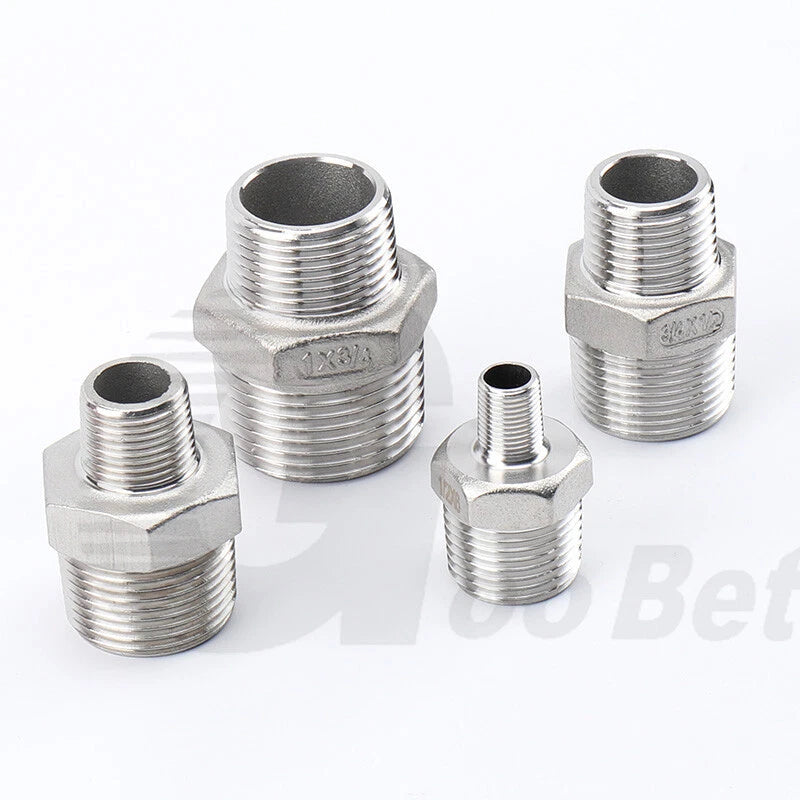304 Stainless Steel Reducing Hex Nipple BSP Male Thread Pipe Fitting | 1/8" to 2"