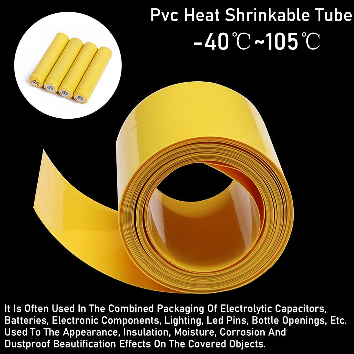 Yellow PVC Heat Shrink Tubing for RC Battery Pack – LiPo NiMH NiCd Wrap, 7mm to 180mm - HomeDIYer