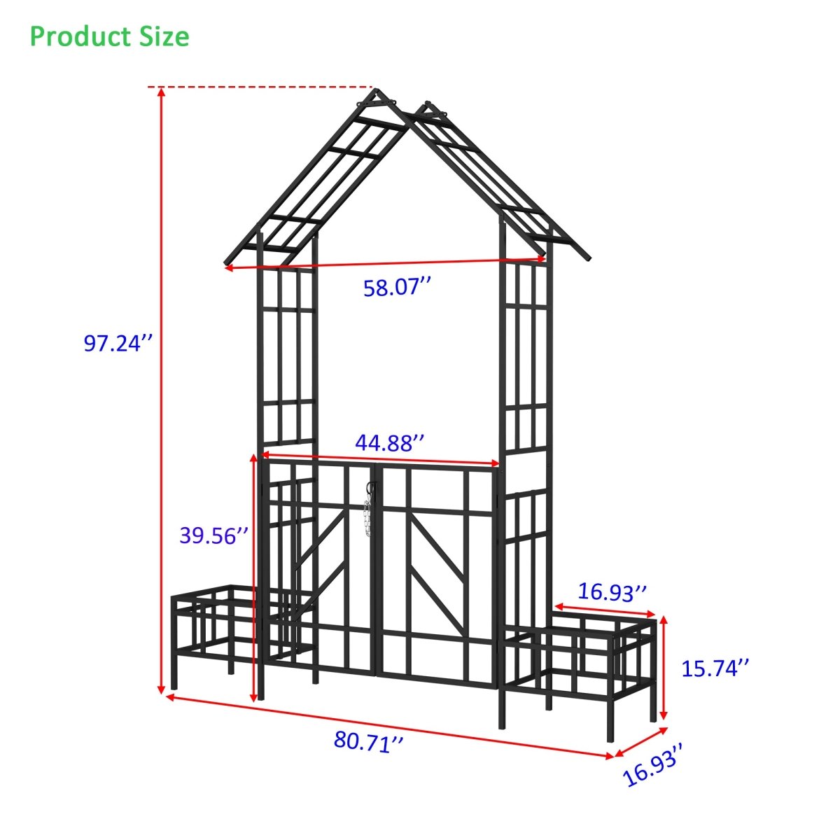 Metal Garden Arch with Gate with planter W80.71*H97.24 Climbing Plants Support Rose Arch Outdoor Black - HomeDIYer