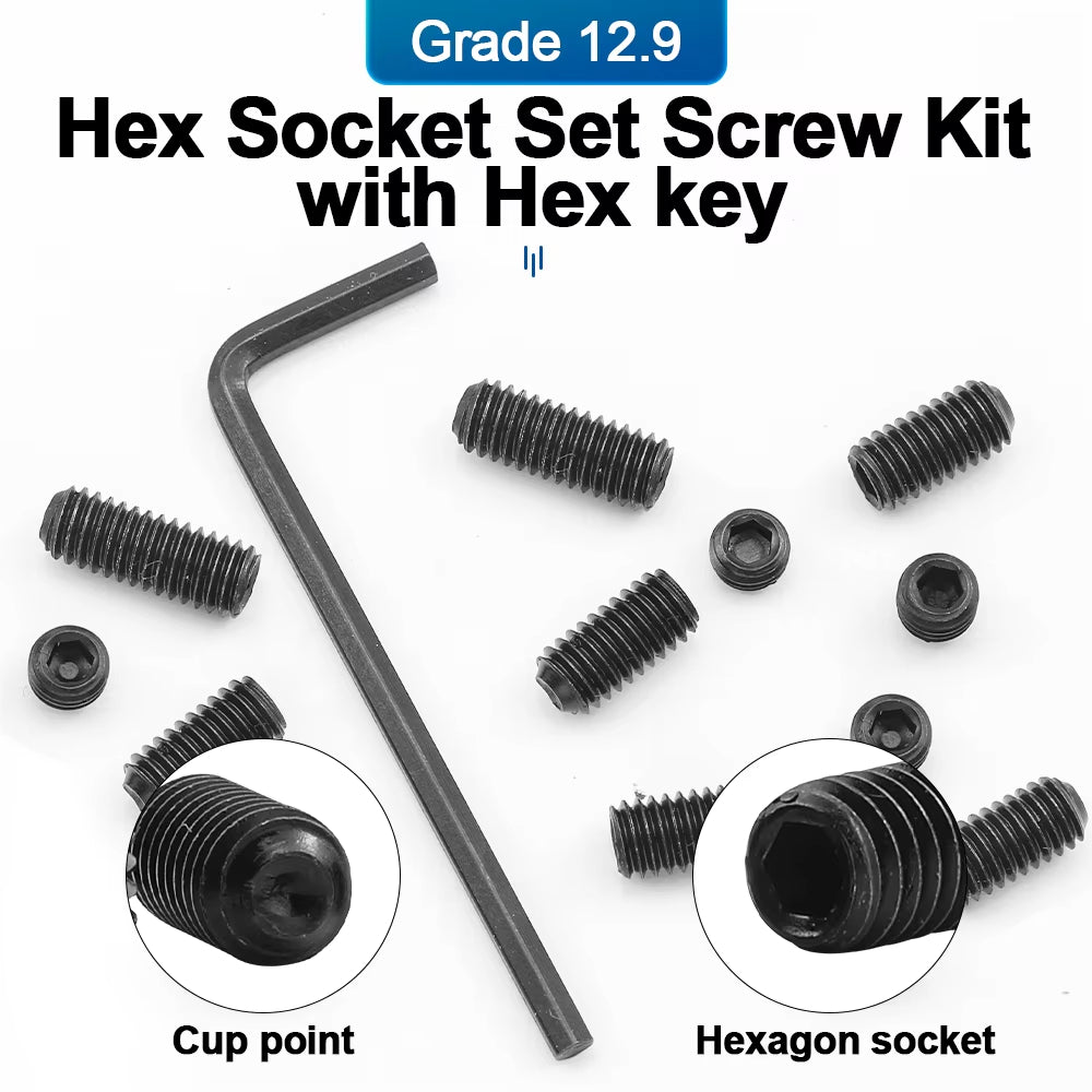 300Pcs/Set Hex Socket Cup Point Set Screw M2.5 M3 M4 M5 M6 M8 12.9 Carbon Steel Headless Allen Head Grub Screw Assortment Kit - HomeDIYer