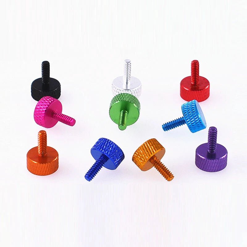 UNC 6 - 32 Aluminum Knurled Thumb Screws — Flat Head, 10 Colors, 3 Lengths - HomeDIYer