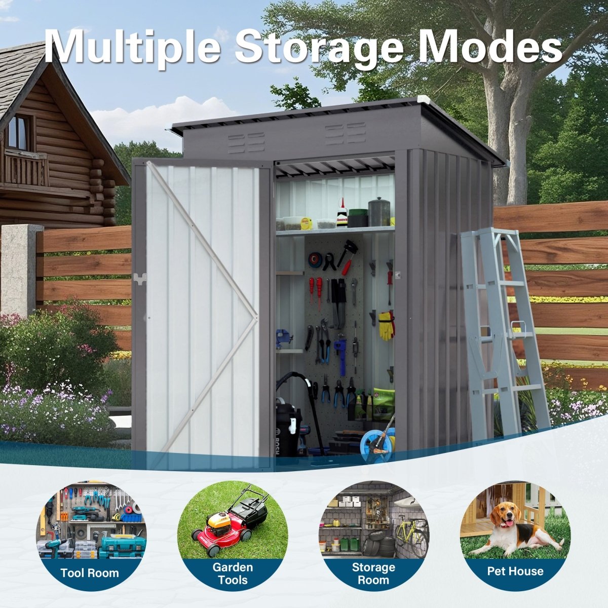 5X3 FT Metal Outdoor Storage Shed, Tool Shed with Pitched Roof and Lockable Door Compact Metal Tool Shed for Garden, Backyard, Patio, Everyday Sundries and Bike Storage, Gray - HomeDIYer