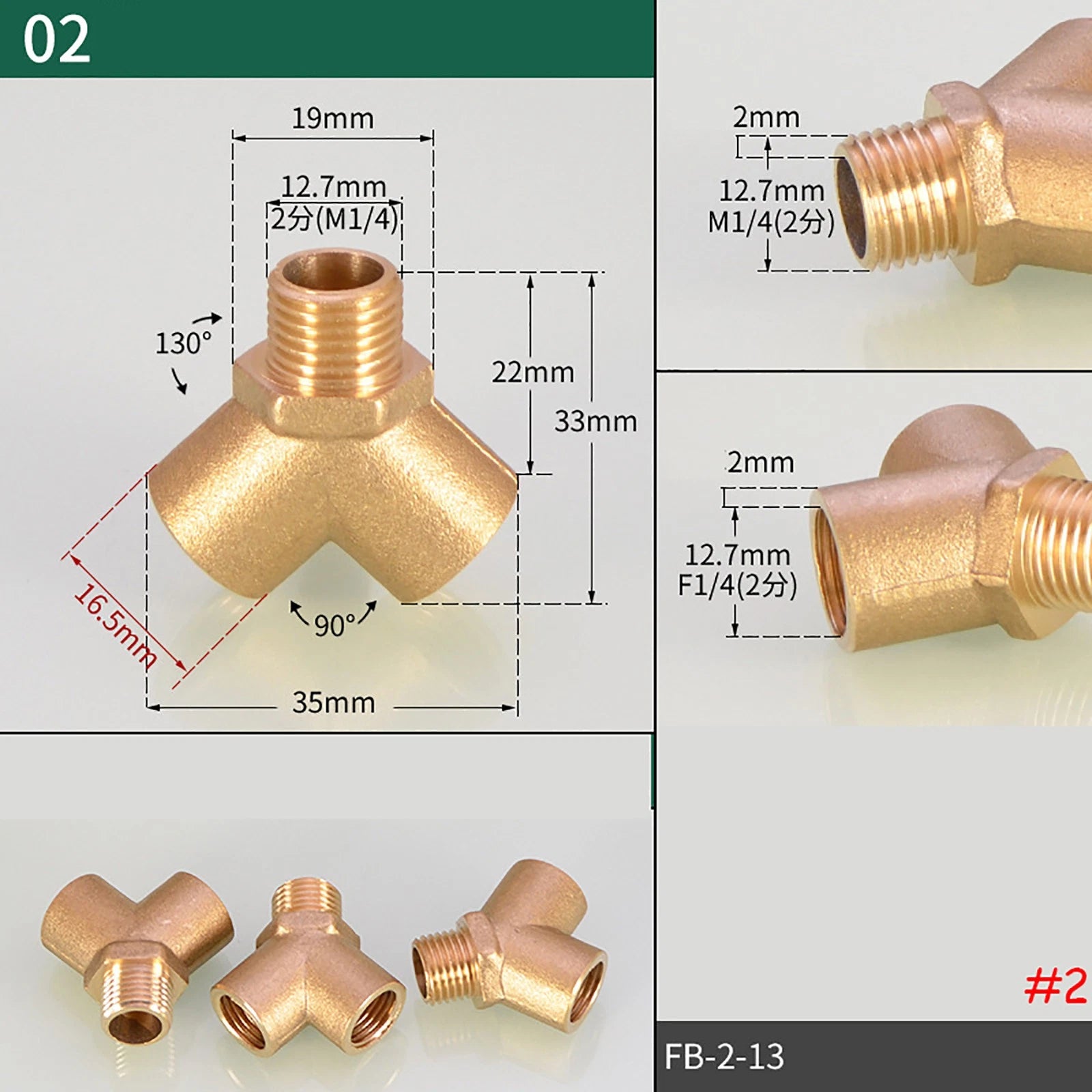 Brass BSP Tee Fittings — Y-Tee & Straight Tee Water Diverter Valves, 1/4" to 1/2"