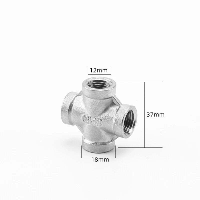 Stainless Steel BSP Equal Cross Pipe Fitting — Female Thread 4-Way, 1/4" to 2"