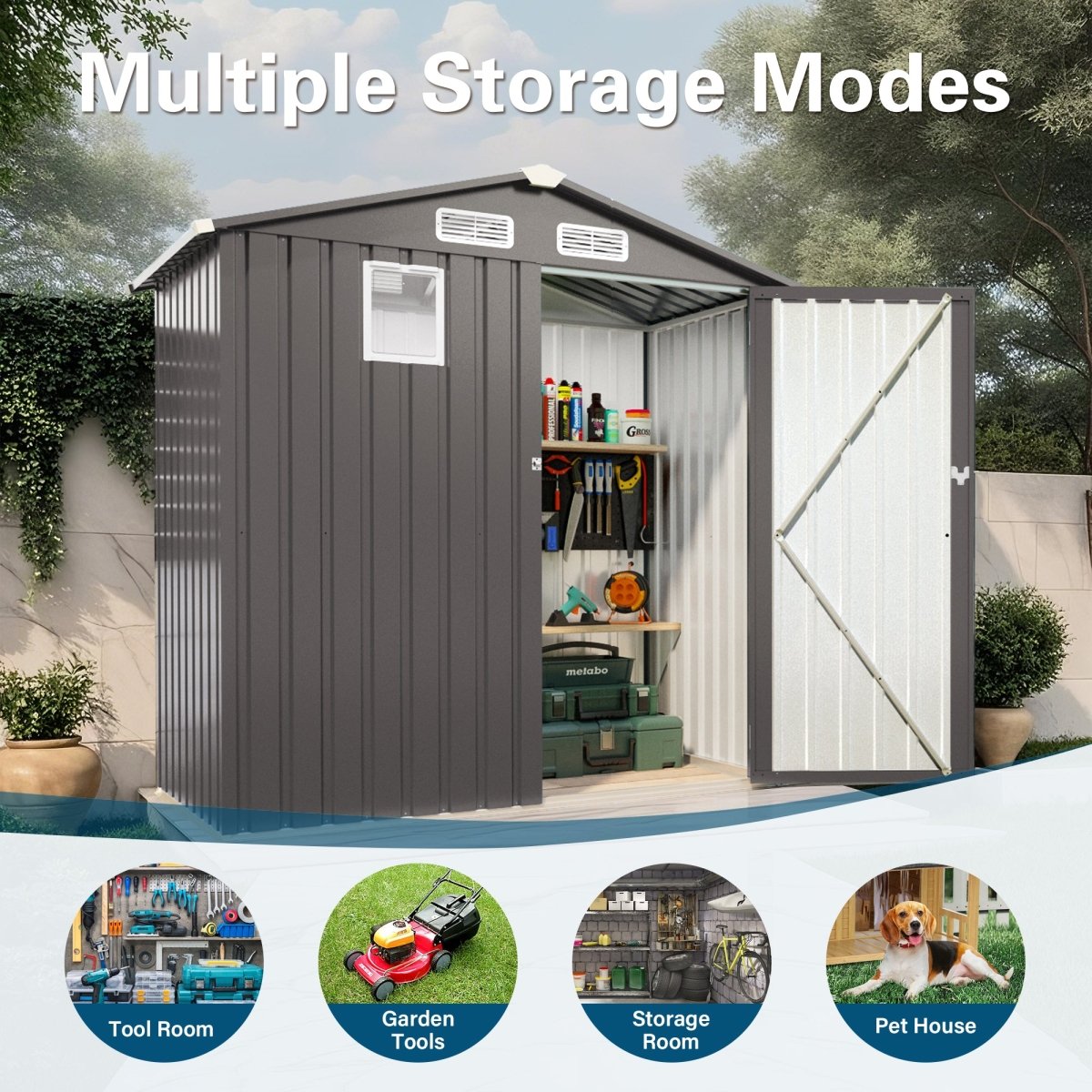 6X4 FT Metal Outdoor Storage Shed, Tool Shed with Pitched Roof Watertight with Positive Window and Lockable Door Compact Metal Tool Shed for Garden, Backyard, Patio, Sundries and Bike Storage, Gray - HomeDIYer