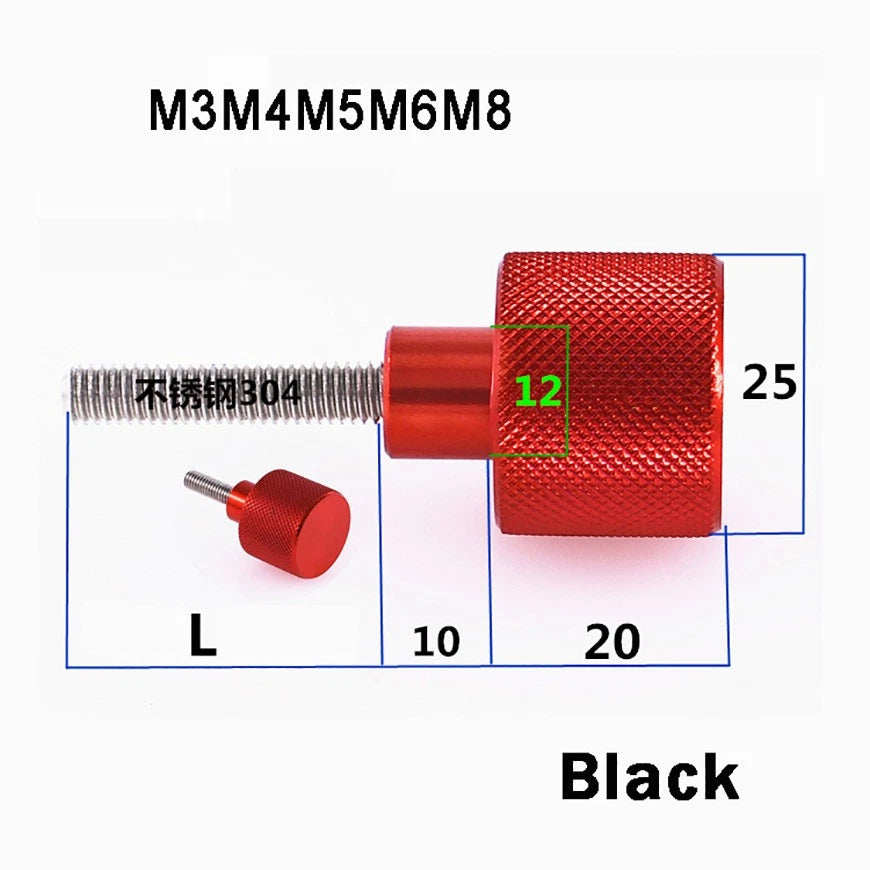 Knurled Thumb Screws M3–M10 | Black Aluminum Nut + Stainless Steel Rod