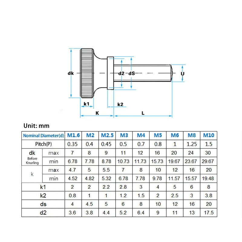 M4 Knurled Screws Length 5/6/8/10/12~30mm Thumb Bolt Carbon Steel Nickel Plated