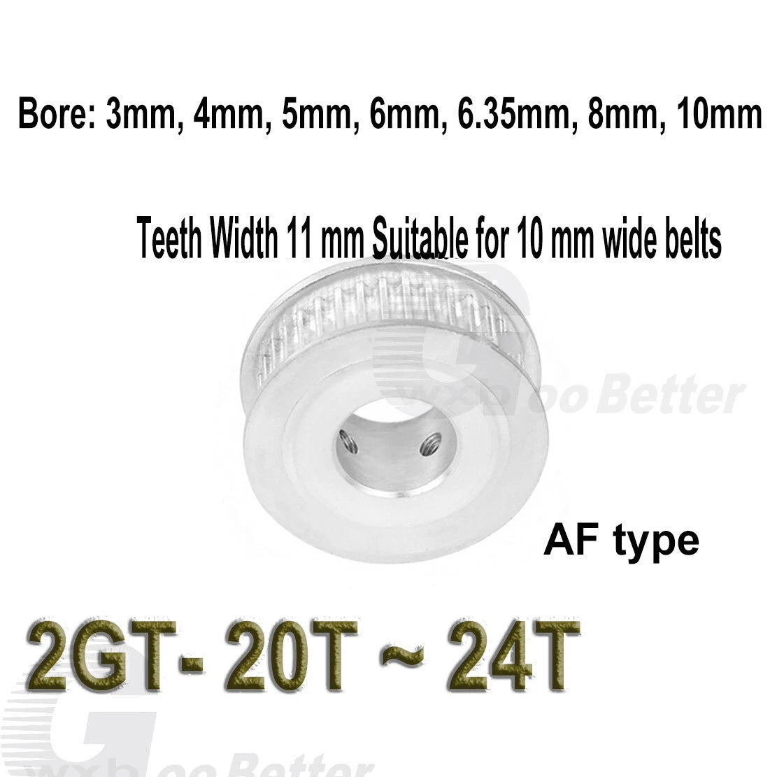 Timing Belt Pulley Bore=3~10mm GT2 Pulley AF-type 20~24 Teeth for 10 mm Belts