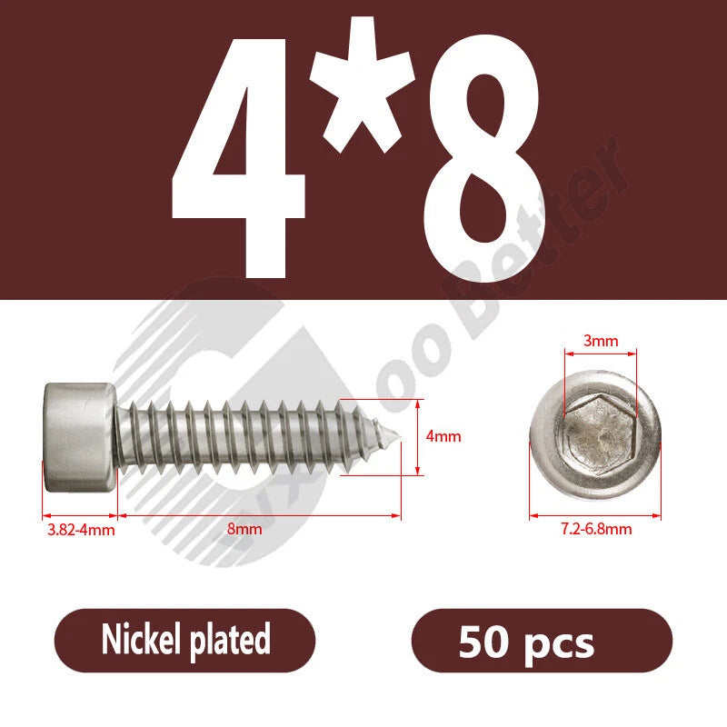 M1.7 M2 M2.3 M2.6 M3 M3.5 M4 M5 M6 Socket Head Self‑Tapping Screws – Alloy Steel, Nickel or Black Zinc
