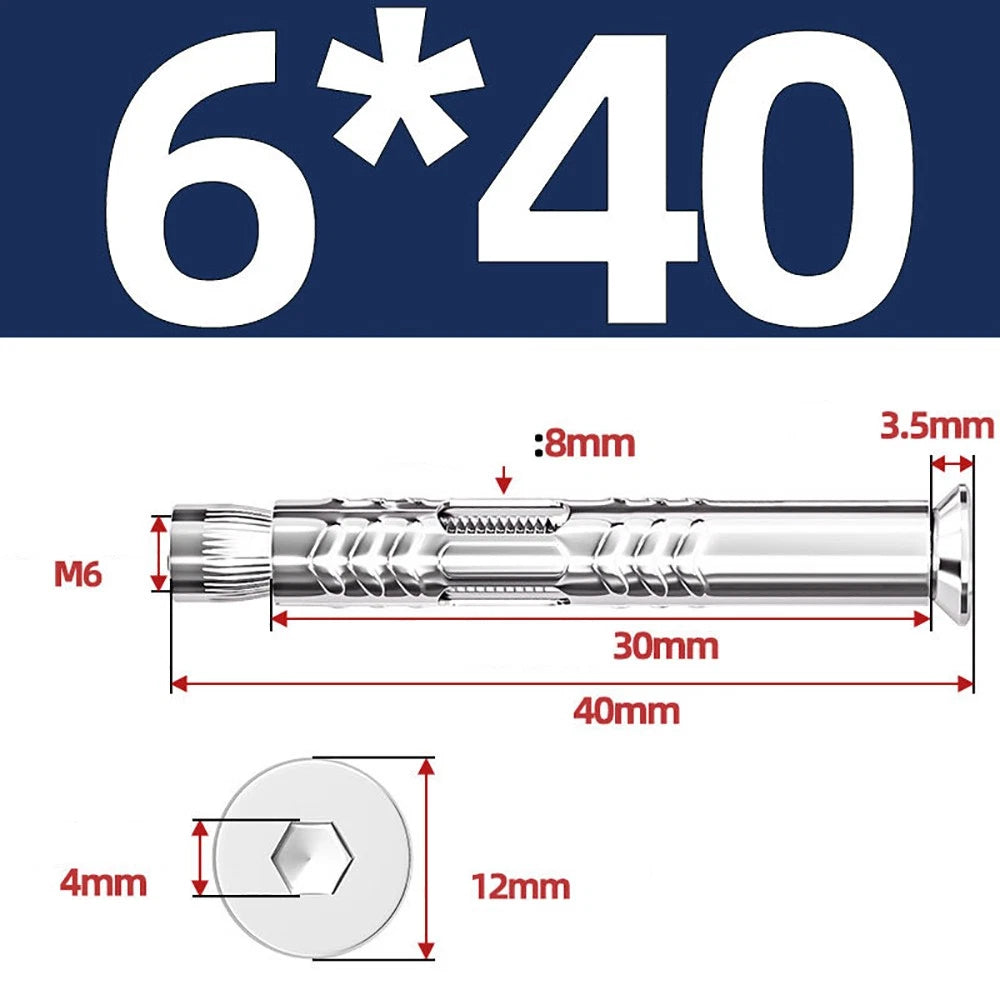 M6–M12 Countersunk Hex Socket Expansion Bolts — 304 & 201 Stainless Steel, A-Type & B-Type