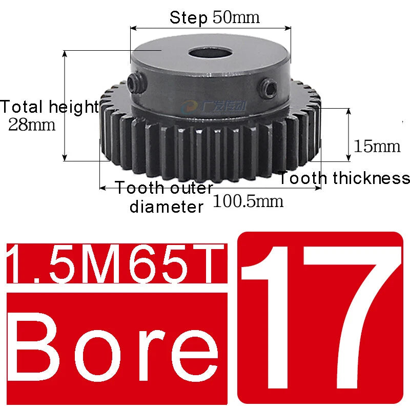 1.5Mod 45# Steel Spur Gears 10-150T Pinion Gear With Step Motor Gear Bore 5-25mm