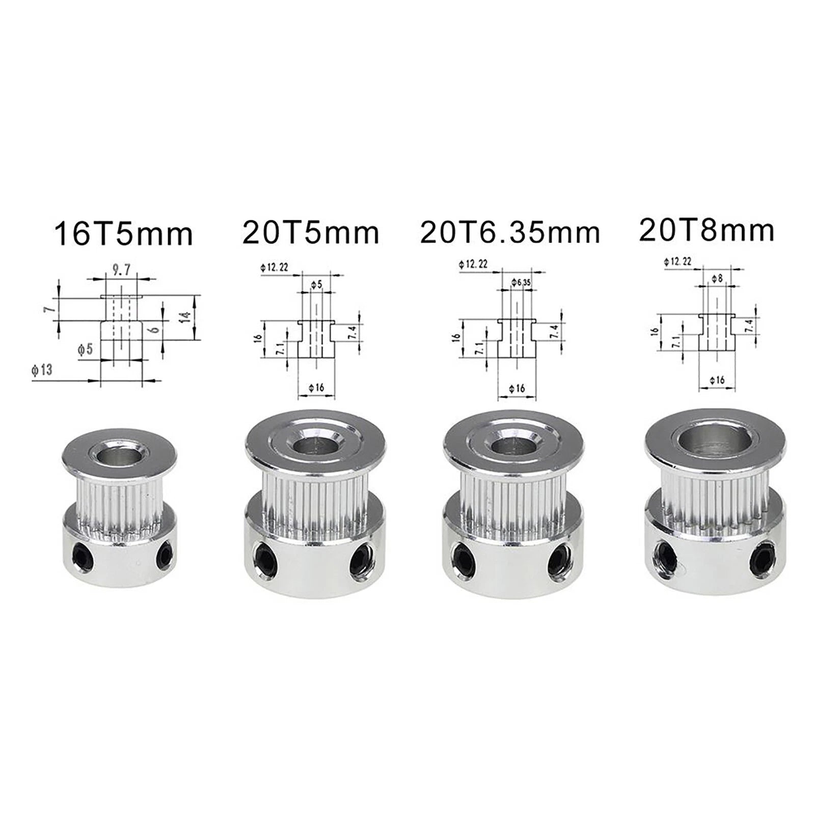GT2 6mm Idler Timing Drive Pulleys - 16 20 30 36 40 Tooth - 5 ~ 12mm Bore For 3D