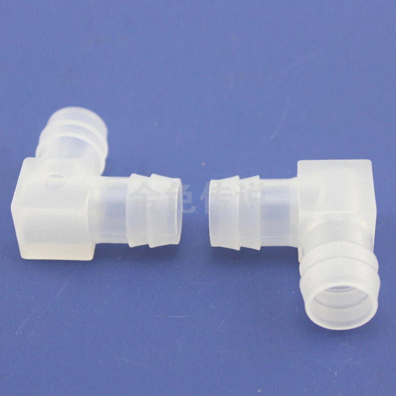 Plastic L-Shaped Elbow 2-Way Hose Connector for 385 Pump — Equal Dia O.D. 8 / 12 / 16mm