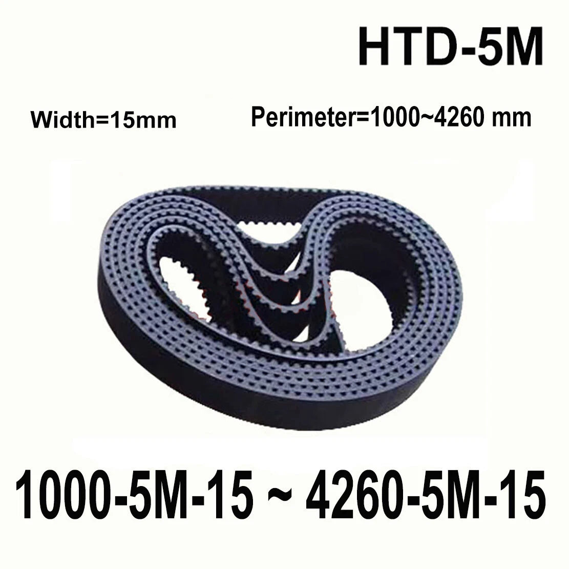 HTD 5M Timing Belt 15mm Wide — Closed Loop Synchronous Belt, 1000–4260mm Perimeter