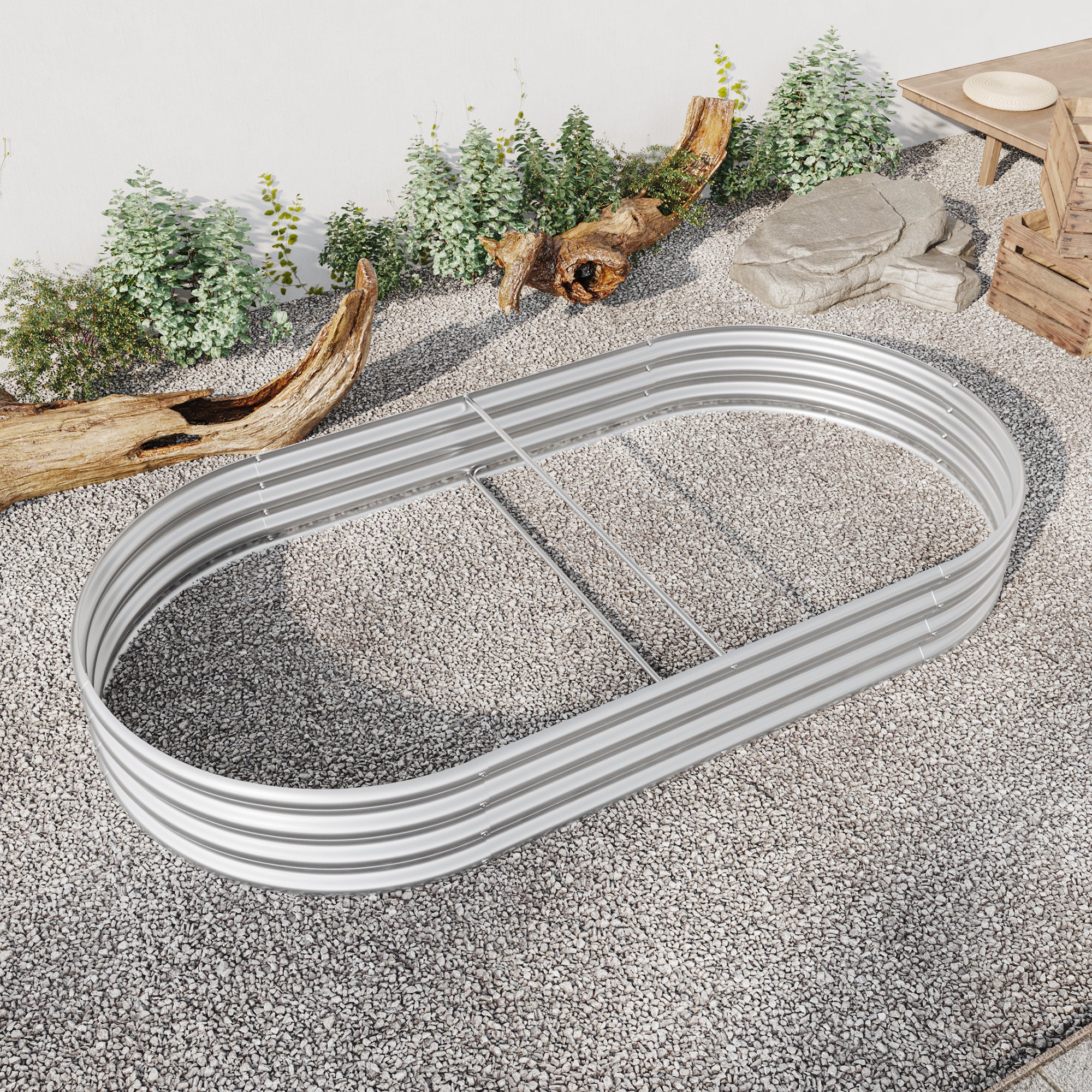 Oval Large Metal Raised Garden Bed – 89" x 45" Silver Steel Planter for Vegetables, Herbs & Flowers