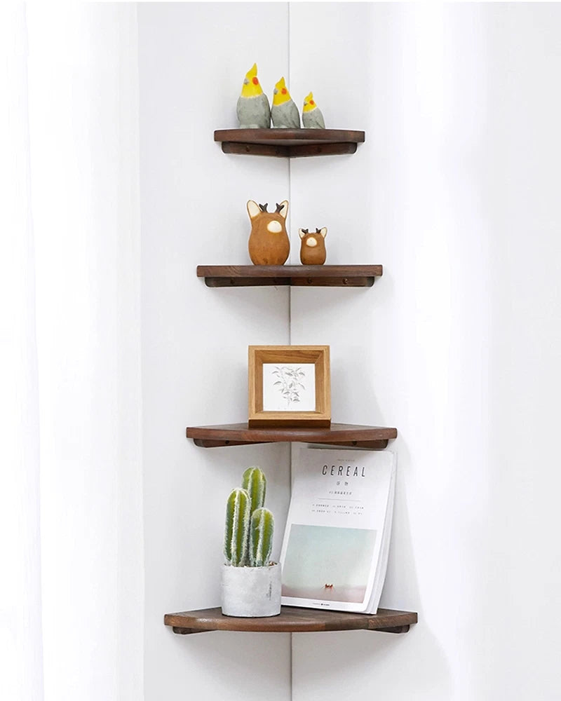 Oak Corner Shelf Wall Mounted Triangle Floating Shelves Oak Wall Storage Display