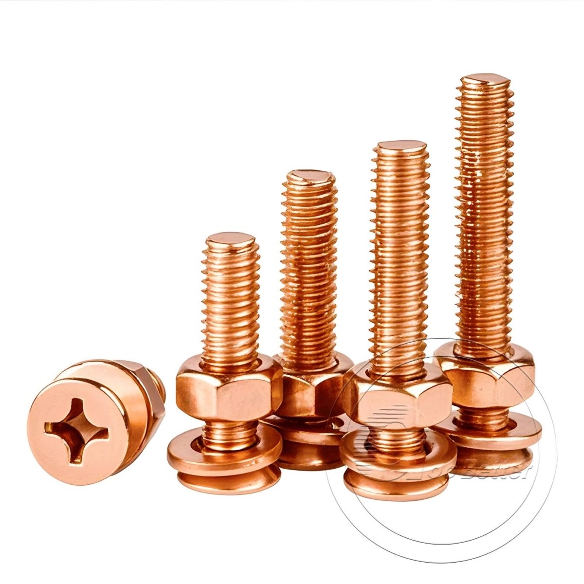 T2 Copper Pozi Countersunk Machine Screws with Flat Washer & Nut | M3–M10 - HomeDIYer