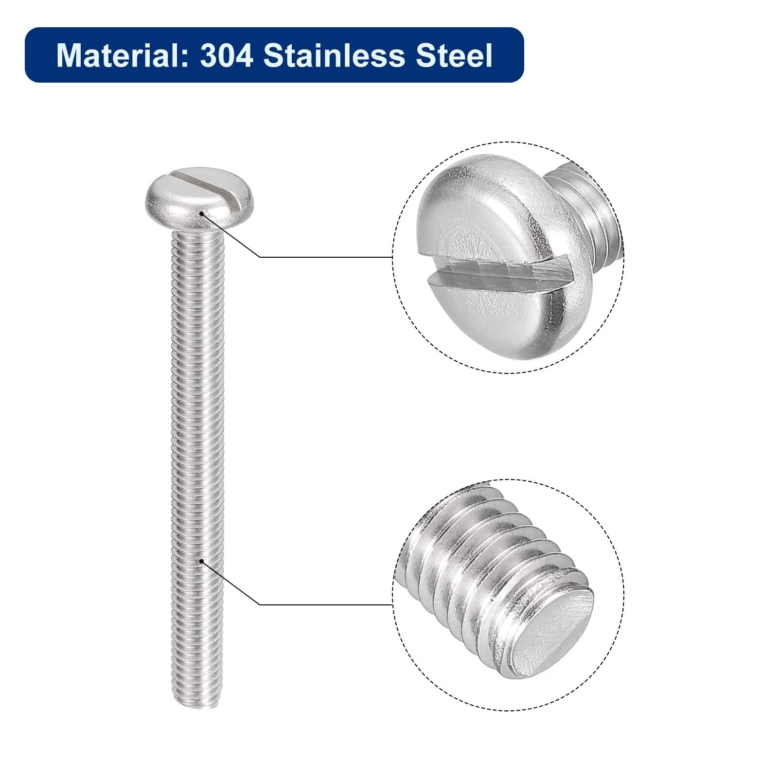 Slotted Pan Head Machine Screws – M1.6 to M4, A2 Stainless Steel, Fully Threaded, Lengths 3mm–60mm