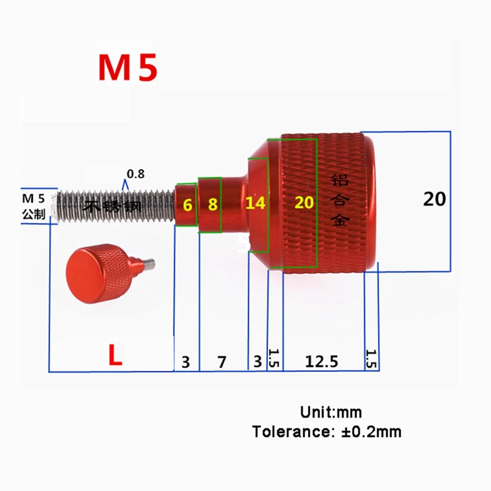 Aluminium + Stainless steel Knurled Thumb Screws M5 Thumbscrew Bolt 6-100mm Long