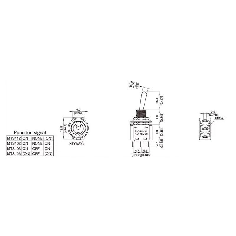 Mini Toggle Switch SPDT 3-Position (ON)-OFF-(ON) MTS-123 5A 125V AC — 10-Pack