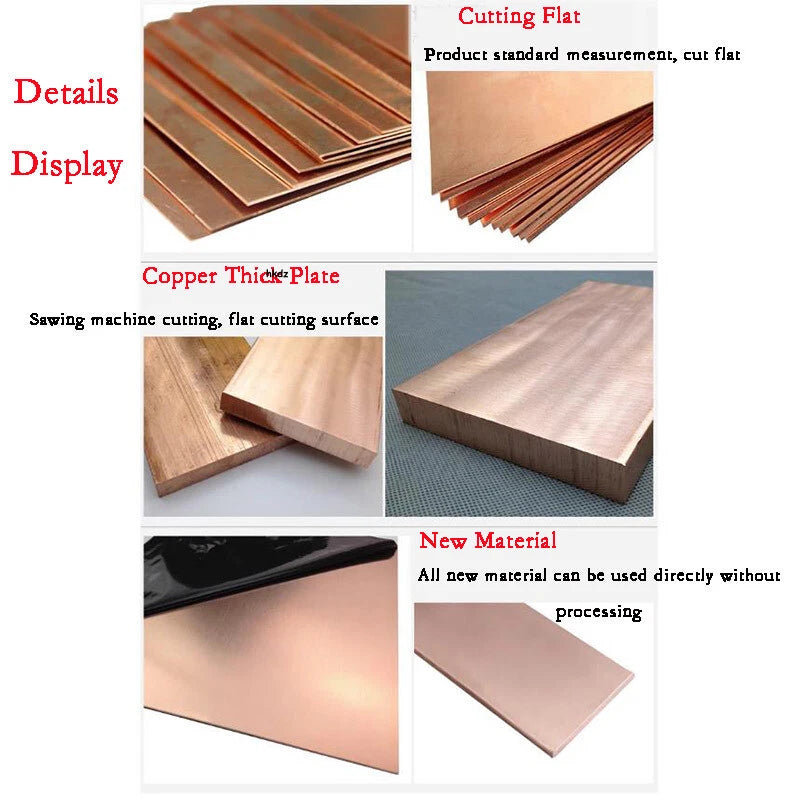 T2 Pure Copper Sheet Metal Plate Board Thick 0.5mm-5mm Laser Cut Multiple Size