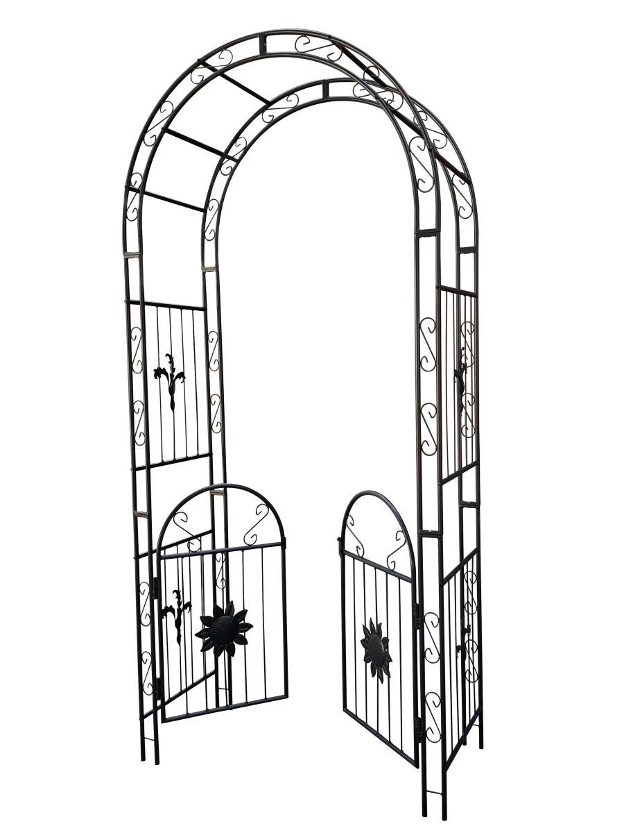 Metal Garden Arch with doors Garden Arbor Trellis Climbing Plants Support Arch Outdoor Arch Wedding Arch Party Events Archway Black - HomeDIYer
