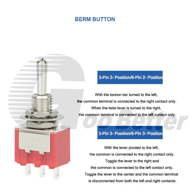 DPDT Mini Toggle Switch – 2 or 3 Position, 6-Pin, 125V/250V | Boat, Car & DIY