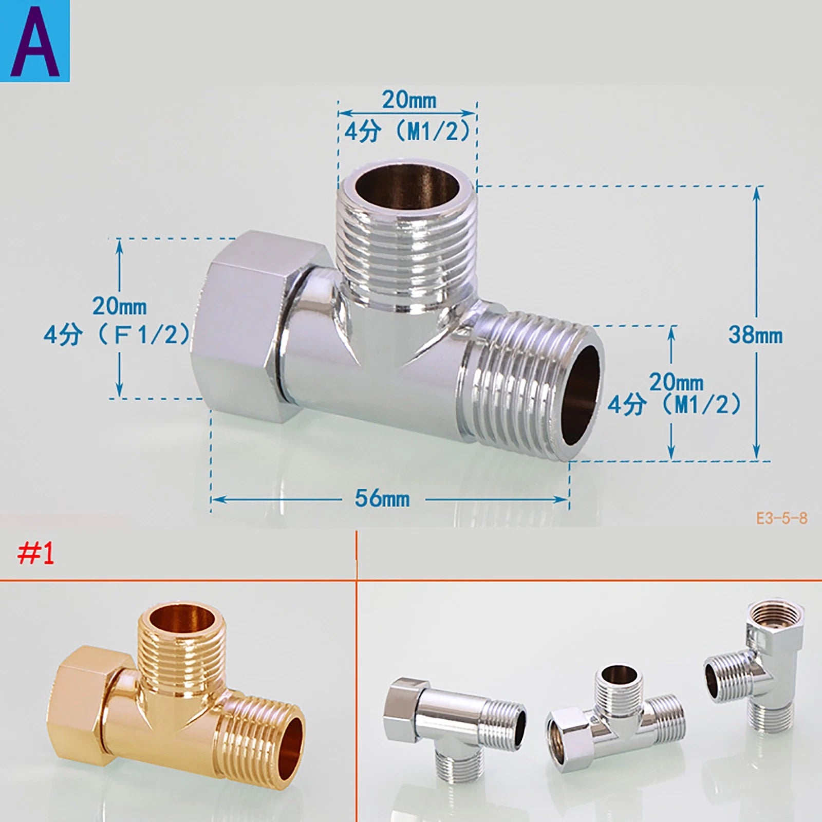 1/2" Chrome Brass Pipe Fittings – Tee & Elbow Connectors (Multiple Thread Types)
