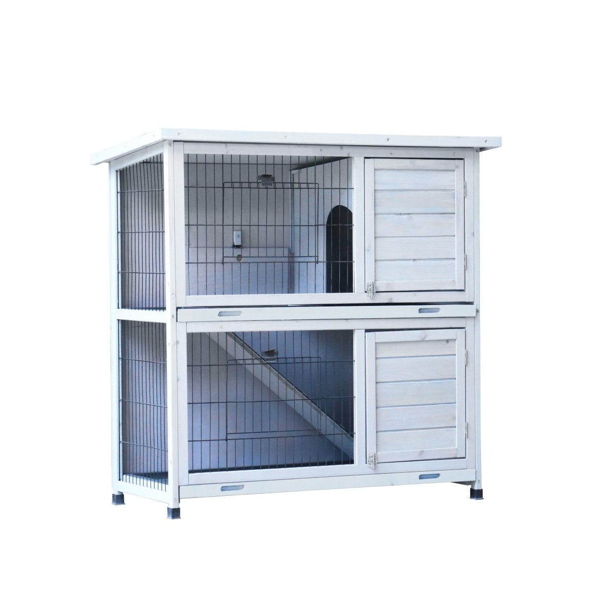 Rabbit Hutch Outdoor, 2 - Story Rabbit Cage Indoor with Run, Bunny Cage with 2 Removable No - Leak Trays, Pet Cages with Non - Slip Ramp, Waterproof Roof, Fence, for Small Animals - HomeDIYer